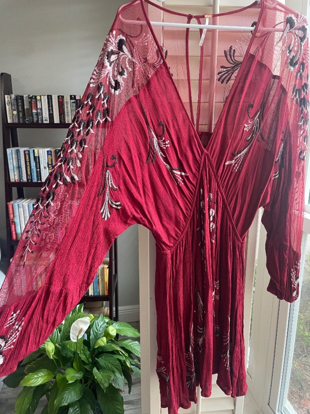 Khush embroidered dress mesh back, wine red, never worn
